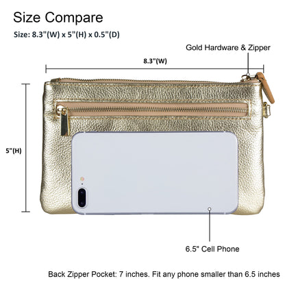 befen 100% Genuine Leather Clutch bags for women,【Small】 Real Leather Ladies Wristlet Purse with Detachable Wrist Strap & Zip Closure for Evening,Holiday, Fit Phone 8 Plus or Phone Less 6.5 Inch