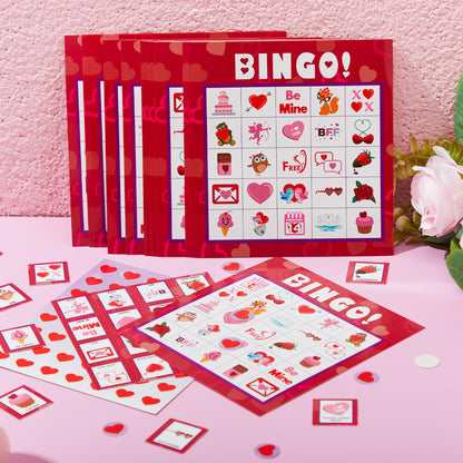 JOYIN 28 Players Valentine's Day Bingo Set, Game Cards for Kids School Classroom Party Supplies, Family Activity