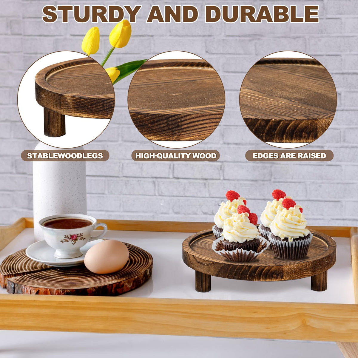 HAOPENGYOU 6PCS Wooden Risers for Display Wood Cake Stand for Party Round Food Risers for Buffet Wooden Holder Rustic Riser for Decor Tiered Tray Decor Home Kitchen (Rustic, 6 PCS (8”, 6”, 5”))