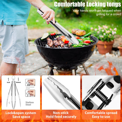 RINPIR 31pcs BBQ Grill Accessories Set for Men Dad, Heavy Duty Grilling Tools Gifts for Fathers Day, Stainless Steel BBQ Utensils Kit with Mats, Grill Brush in Carrying Bag Black