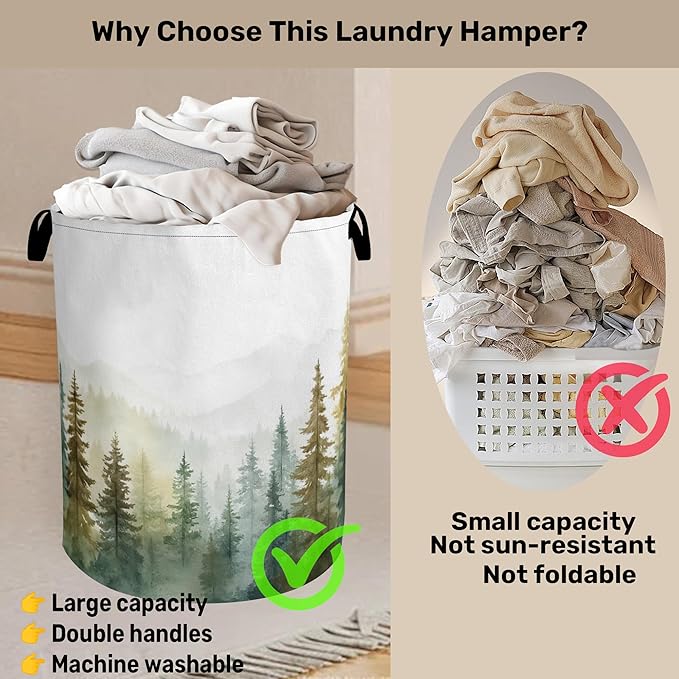 Misty Forest Green Foldable Laundry Hamper