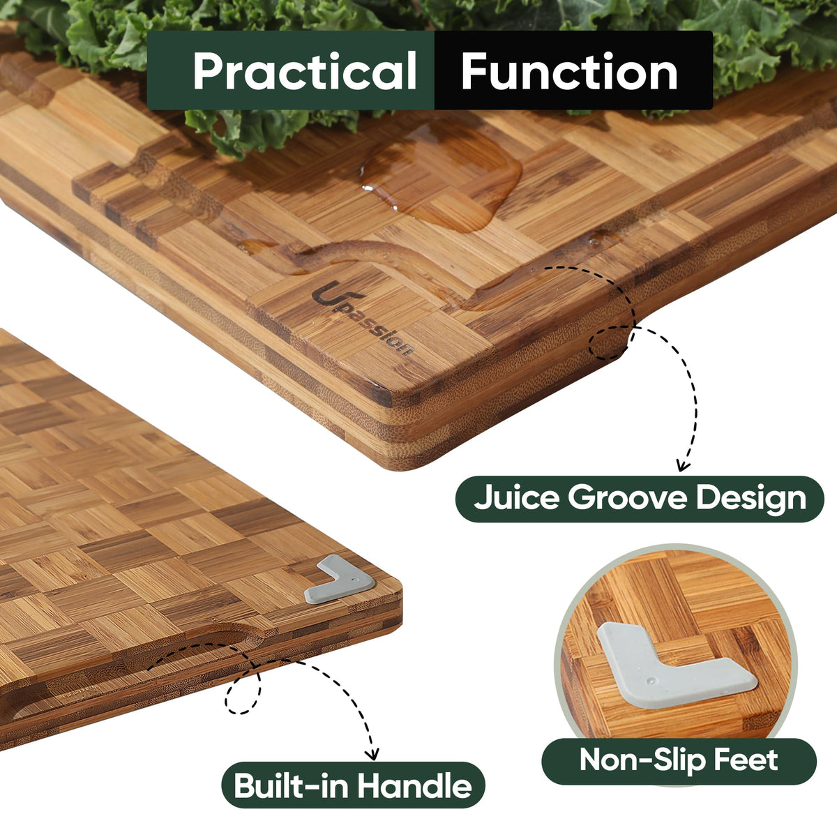 Heavy Duty Bamboo Cutting Board Set 3 Pack Non Toxic Juice Groove Charcuterie Board Book Wood Cutting Boards for Kitchen Solid End Grain Wood Chopping Board Large Butcher Block