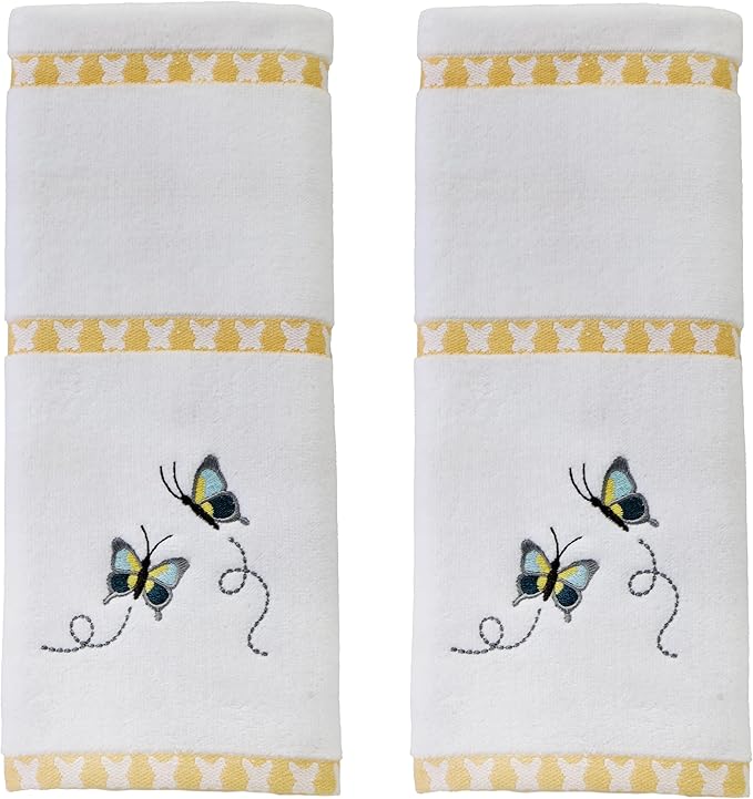 SKL Home Dancing Butterflies 100% Cotton Embroidered 2pc Hand Towel Set