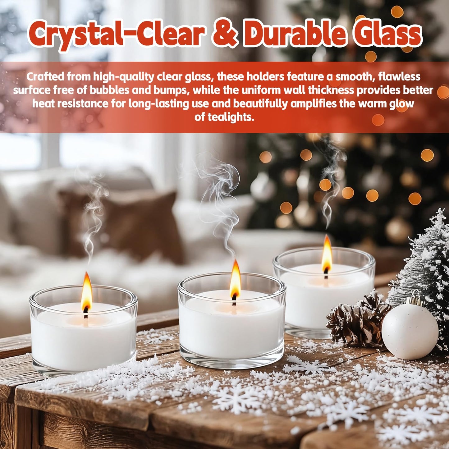 UPlama 36 Pack Clear Glass Tealight Candle Holders, 1.8 Inch Wide x 1 Inch High, for 1.5" Tealights, Bulk for Wedding Centerpieces, Party, Dinner, Home Decor