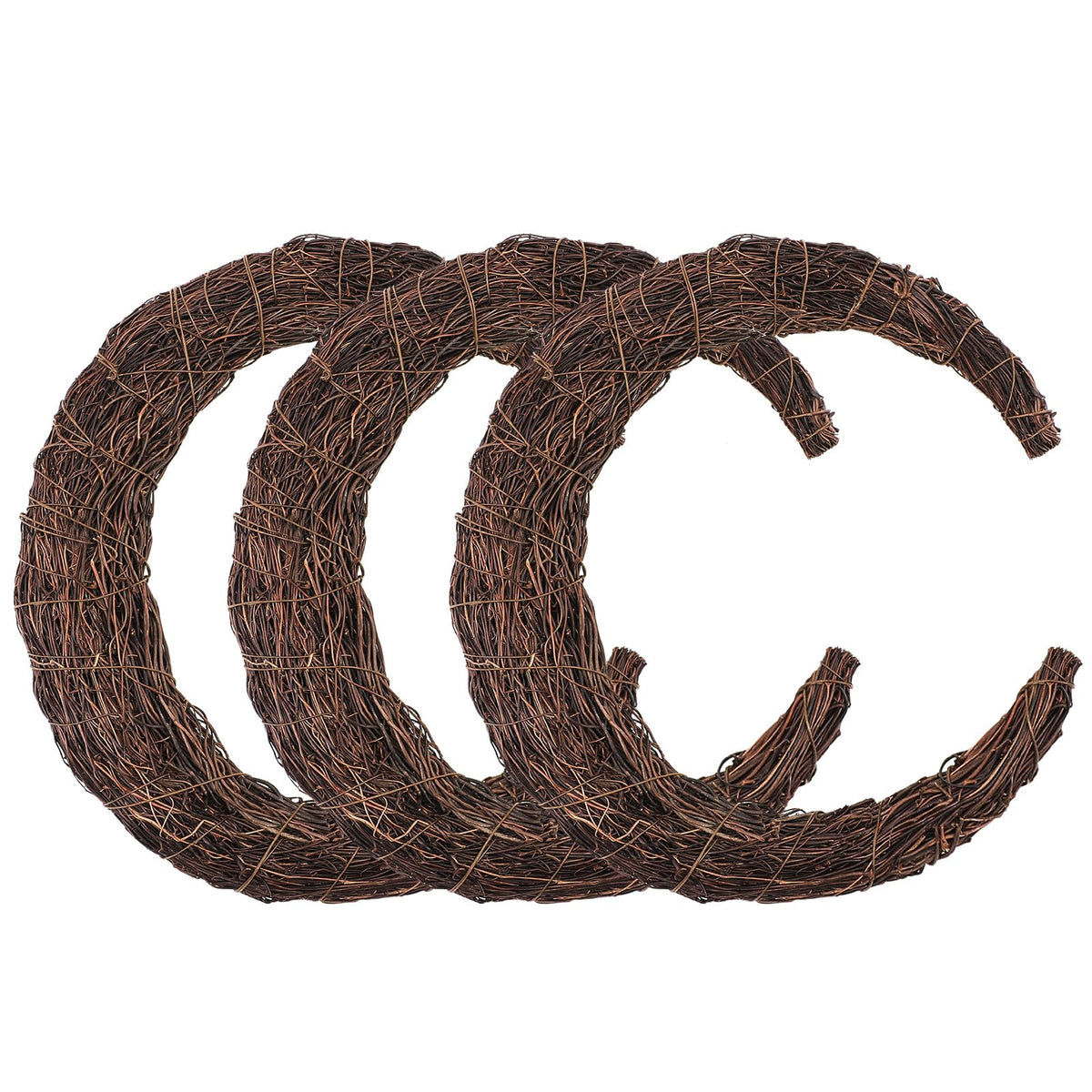 Temfmy Moon Wreath - 14 Inch Crescent Moon Natural Grapevine Wreaths Base - DIY Half Moon Shaped Wreath Making Supplies for Decor - 3 Pack
