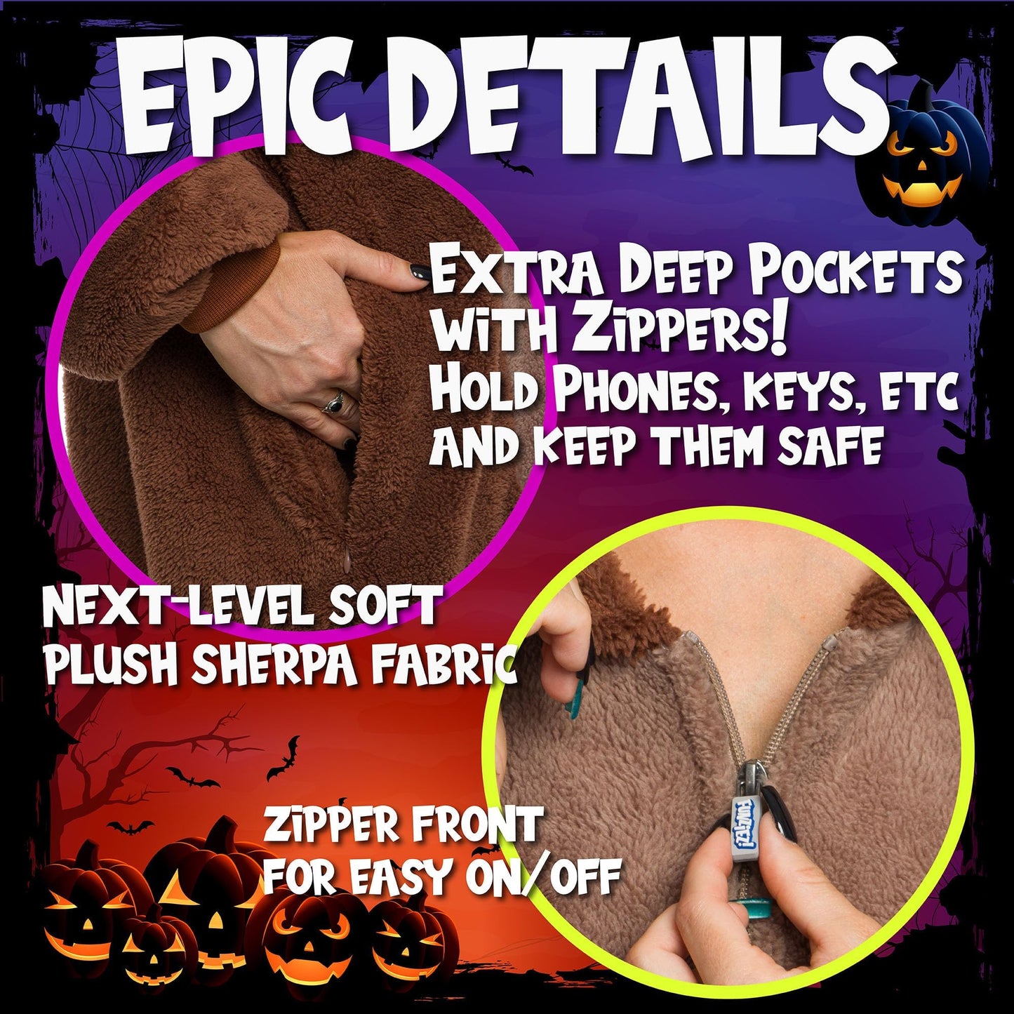 Funziez! Sherpa Bear Adult Onesie - Animal Halloween Costume - Plush Teddy One Piece Cosplay Suit for Adults, Women and Men(Brown, XX-Large)