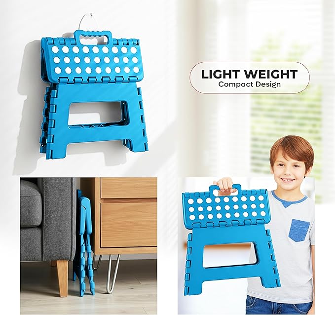 Utopia Home Folding Step Stool with Handle – 9 Inch Anti Slip Collapsible Stool – Holds Up to 300 lbs – Sturdy Plastic Step Stool Foldable for Kitchen, Bathroom and Home Use (1-Pack, Blue)