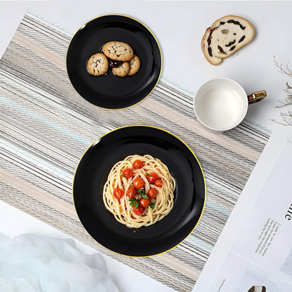 KIRE 100PCS Black and Gold Plates - Black Plastic Plates Disposable with Gold Rim for Halloween Party/Wedding/Birthday Include 50Pcs 10.25inch for Dinner and 50Pcs 7.5inch for Dessert/Salad