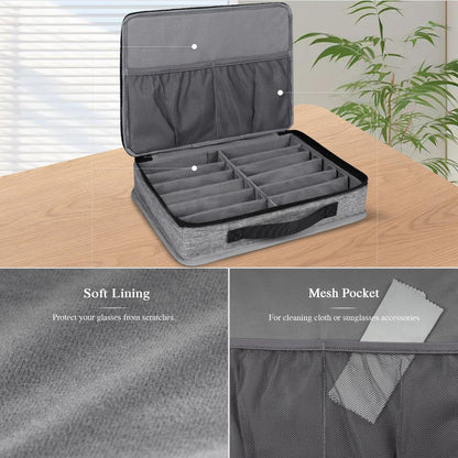 Bukere Sunglasses Organizer Case, 12 Adjustable Slots for Multiple Pairs Eyeglasses, Travel Glasses Holder Storage Box