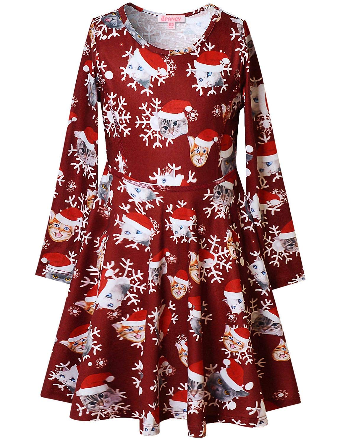 Kids Santa Cat Dresses for Girls Christmas Dress Clothes 6t 7t Burgundy