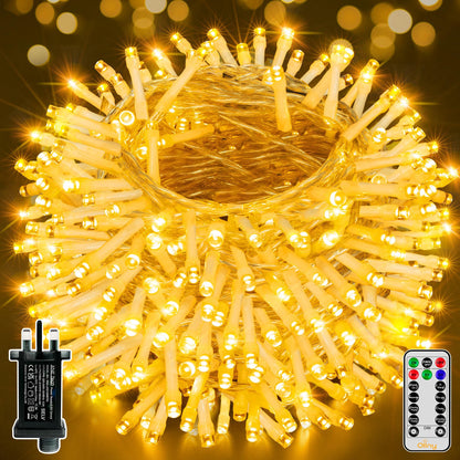 Ollny Fairy Lights Mains Powered, 40m 400 LED Outdoor String Lights, Warm White Waterproof Garden Light with Plug/Timer/8 Modes/Dimmable for Outside/Indoor/Window/Wedding Decorations