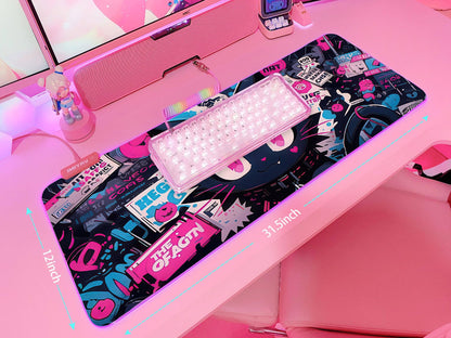 JMIYAV Pink RGB Gaming Mouse Pad 31.5x12 Inch PC XL Large Extended Glowing Led Light Up Desk Pad Non-Slip Rubber Base Computer Cute Mousepad Mat Desk Accessories Gaming Setup 104