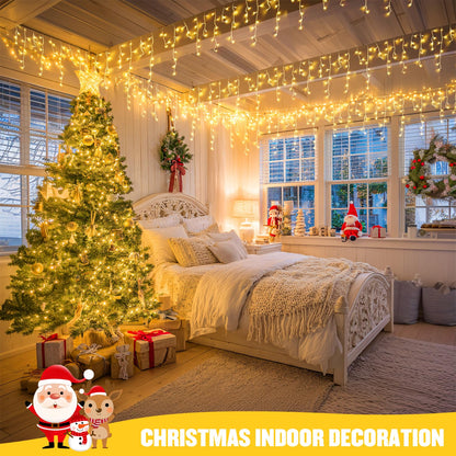 JMEXSUSS 38.8FT Icicle Lights for Outside, 400 LED Icicle Christmas Lights Outdoor Indoor Plug in, Warm White String Lights for Christmas House Patio Party Fireplace Holiday Decorations