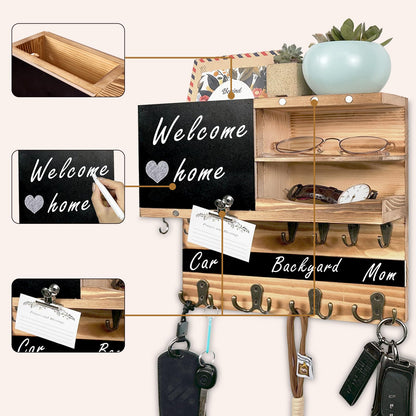 UBMRK Key Holder for Wall Mounted Keys and Mail Holder Decorative Farmhouse Organizer Wall Hanger with Hooks Small Key Shelf for Home Entryway Hallway Bedroom Decor New Home Gift