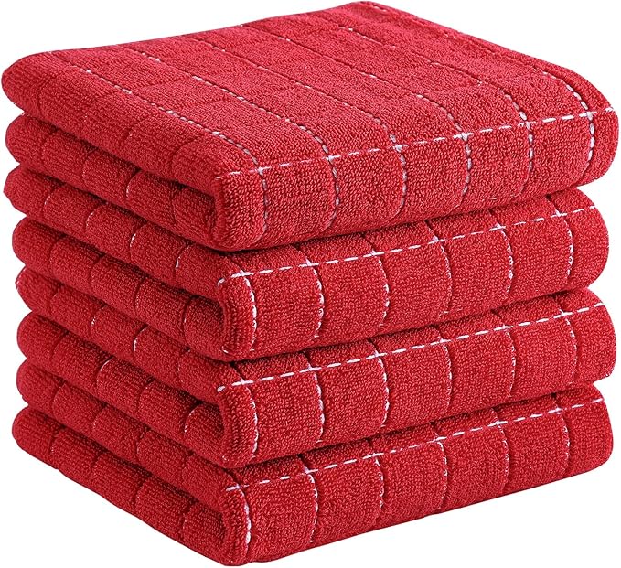 Homaxy 100% Cotton Terry Kitchen Towels, Checkered Designed, Soft and Super