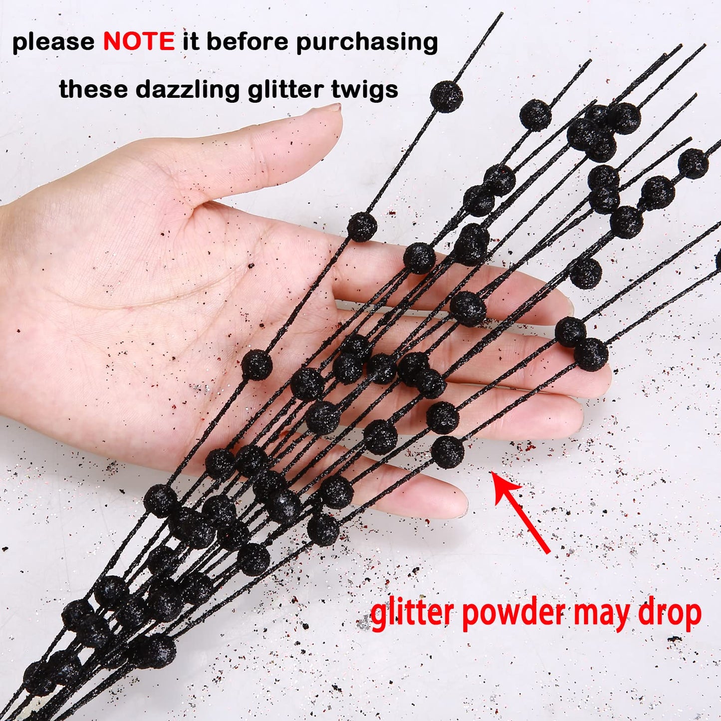 efivs arts 10 Pack Black Artificial Glitter Berry Stems 15.7" Fake Christmas Picks Decorative Glitter Sticks for Christmas Tree DIY Wreath Crafts Fireplace Decor