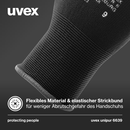10 pairs of Uvex Unipur 6639 protective work gloves with PU coating against mechanical risks, EN 388