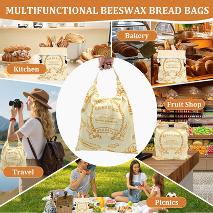 2 Pack Beeswax Bread Bags for Sourdough & Homemade Bread - Natural Cotton Sourdough Reusable Beeswax Food Storage Bag, Freezer-Safe, Keep Bread Fresh