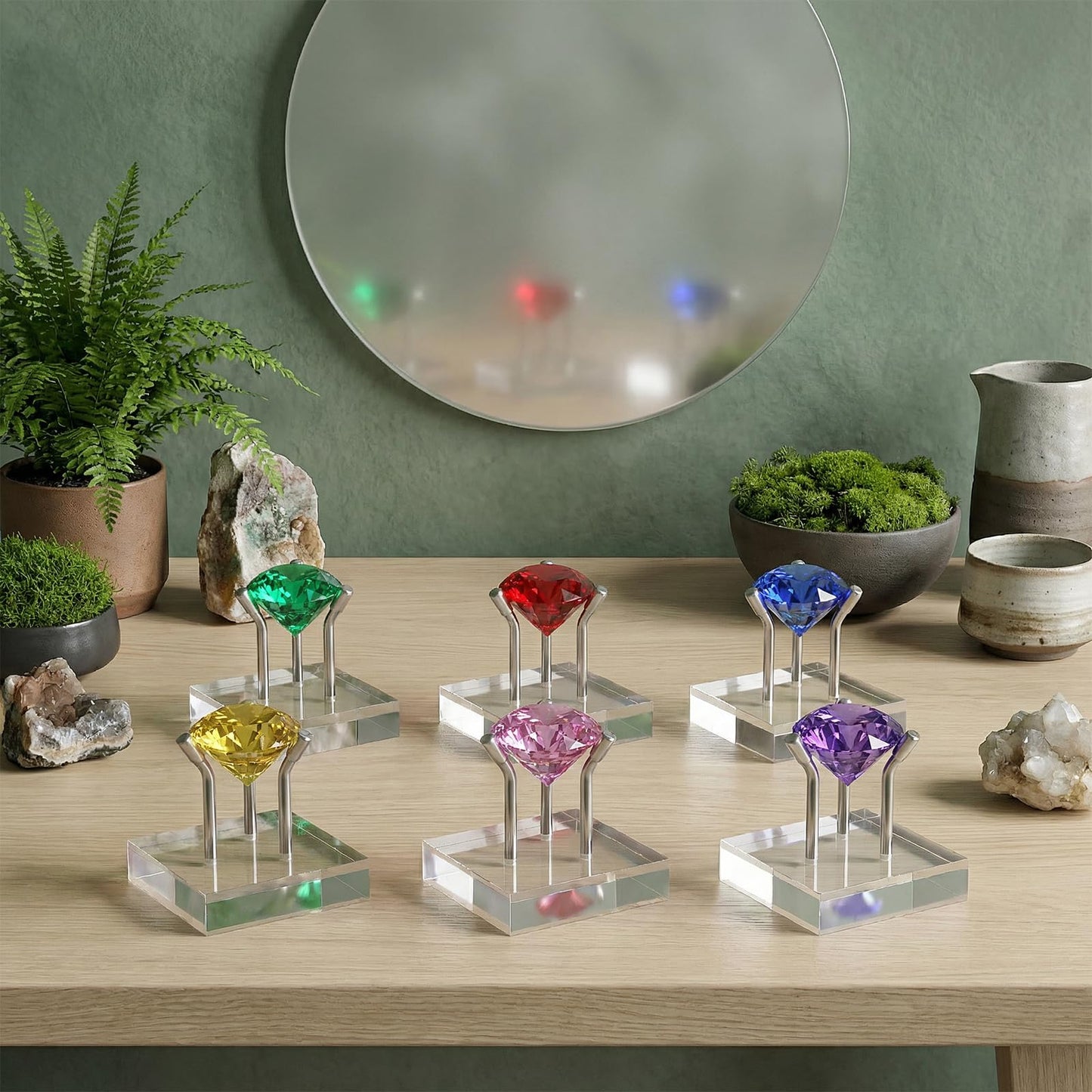 Oqqlin 10 Pcs 3 Metal Peg Rock Display, Crystal Display Stand with Clear Acrylic Base Metal Pegs Fossil Stand Easel for Rocks, Crystal, Mineral, Geodes, Decorative Balls (2 x 2 Inch)