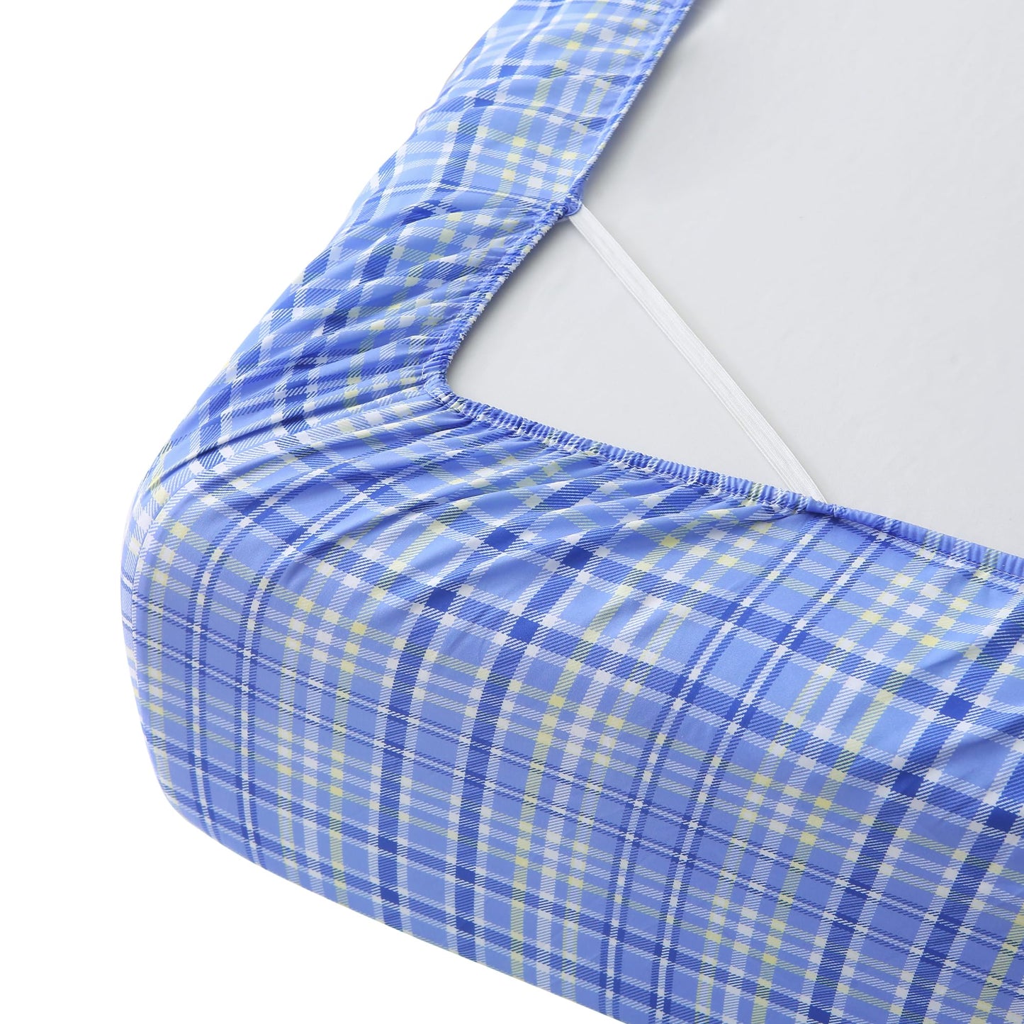 Mooreeke Cozy Plaid Microfiber Printed Full Sheet Set - Soft & Breathable Purple Yellow Plaid Bed Sheets with Extra Deep Pocket - Non-Slip Fitted Design - Purple Yellow Square Plaid Pattern - Full