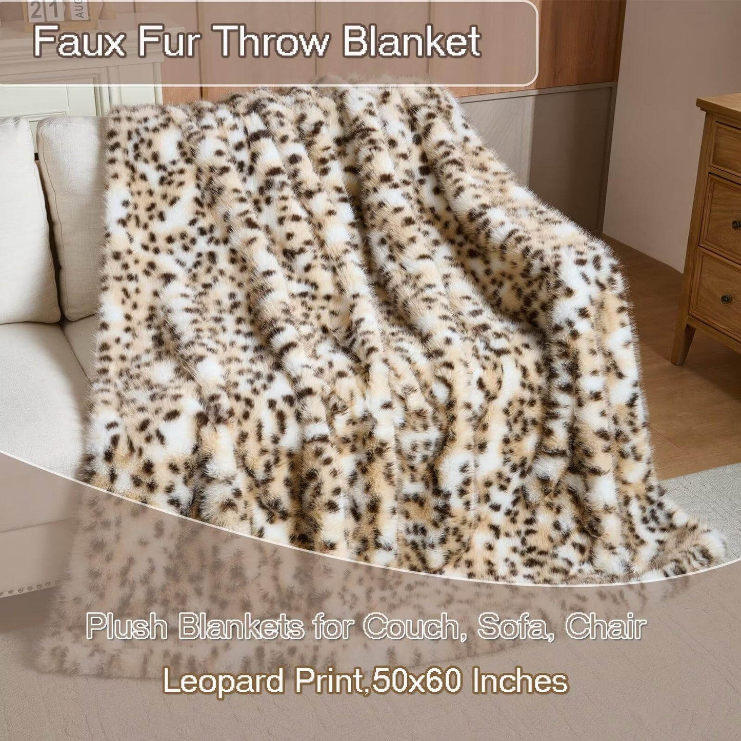 Luxury Fluffy Faux Fur Throw Blanket,Thick Fluffy Silky Fuzzy Cozy Blanket,Plush Blankets for Couch, Sofa, Chair, Bed-Leopard Print,50x60 Inches