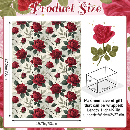 Liobelon Gothic Rose Wrapping Paper - 12 Sheets Dark Black & Red Roses Designs, Horror Goth Aesthetic Flower Gift Wrap for Gothic Birthday, Mother's Day, Wedding, Anniversary, 19.7 x 27.6 In.
