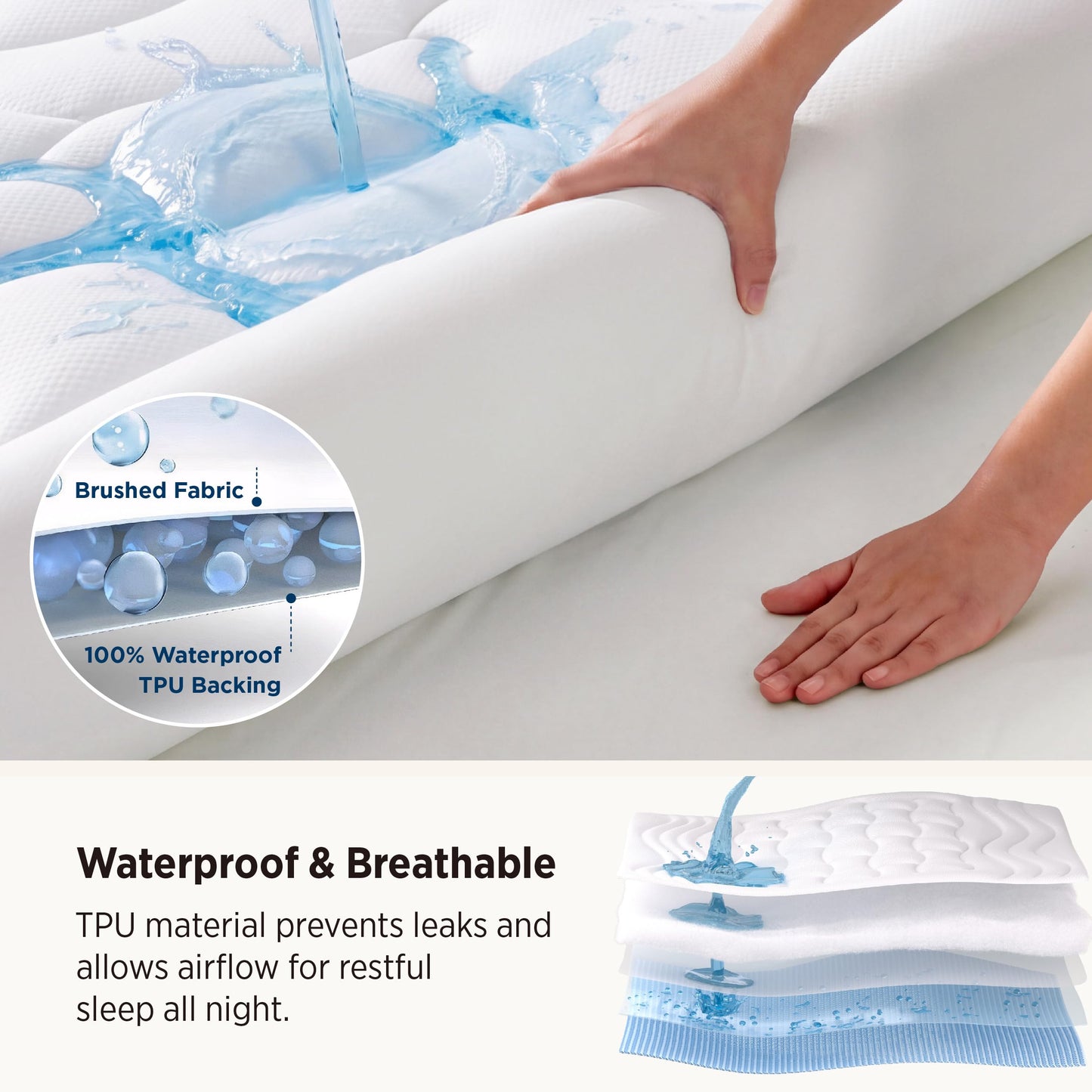 Bedsure Waterproof Mattress Protector Queen Size - Quilted Fitted Waterproof Mattress Pad Topper with 8-21 Inches Deep Pocket, Noiseless Bed Cover Padded, Machine Washable,White, 60x80 Inches