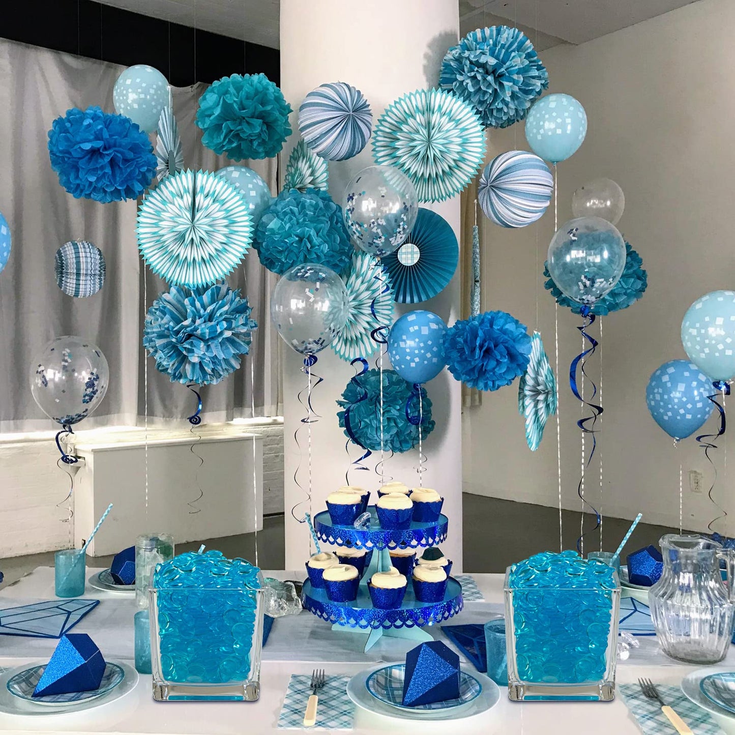 HappyFiller 630 PCS Lake Blue Acrylic Flat Marbles Decorative Gem Stones for Vase Fillers,Beach Theme Wedding Centerpieces,Table Scatters,Party Confetti,Candle Holder,Fish Tank Pebbles Beads
