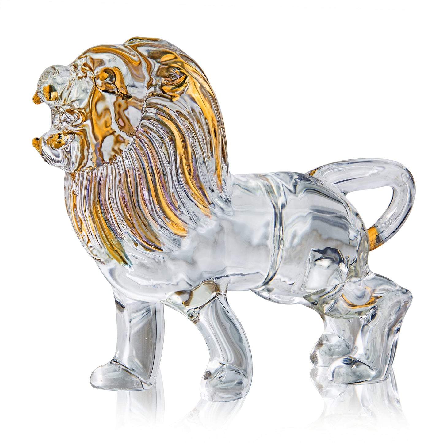 YU FENG 5.5inch Crystal Lion Figurine Collectible,Blown Painted Glass Art Wildlife Animal Sculpture Ornament Handmade Crystal Paperweight Decor Gifts,Clear