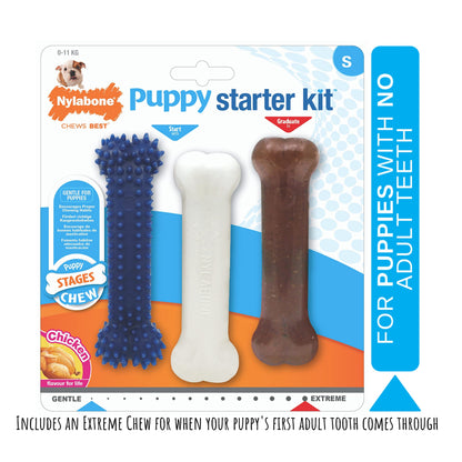 Nylabone Puppy Starter Kit, Pack of 3 Dental Dog Chew Bones, Teething, Gentle, Graduate, Small, for Puppies Up to 11 kg