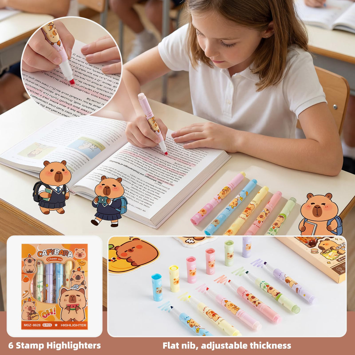 Sanfylikus Capybara Stationery Gift Set for Kids, 25PCS Cute School Supplies Kit w/Pencil Case, Notebook & Stickers, Kawaii Aesthetic Office Desk Accessories for Girls Boys Ages 5-14