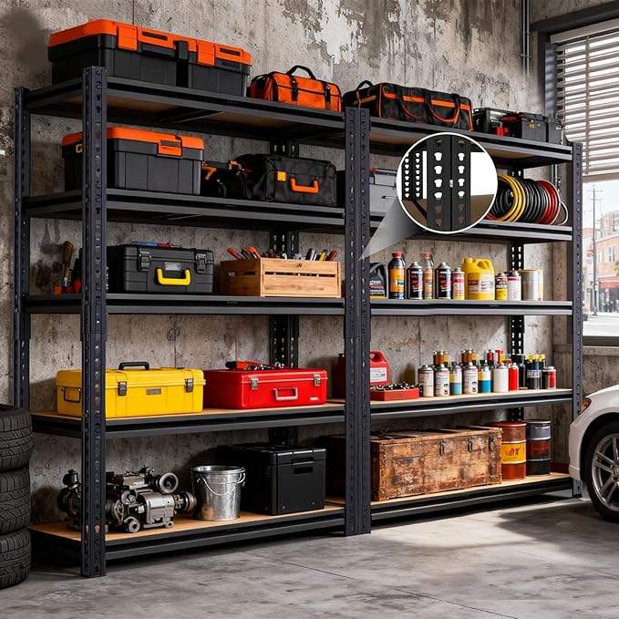 Garage Storage Shelves, 72''H Shelving Units and Storage, 2400 LBS Heavy Duty Shelving, Metal Garage Shelves for for Basement, Warehouse, Pantry, Closet, Kitchen