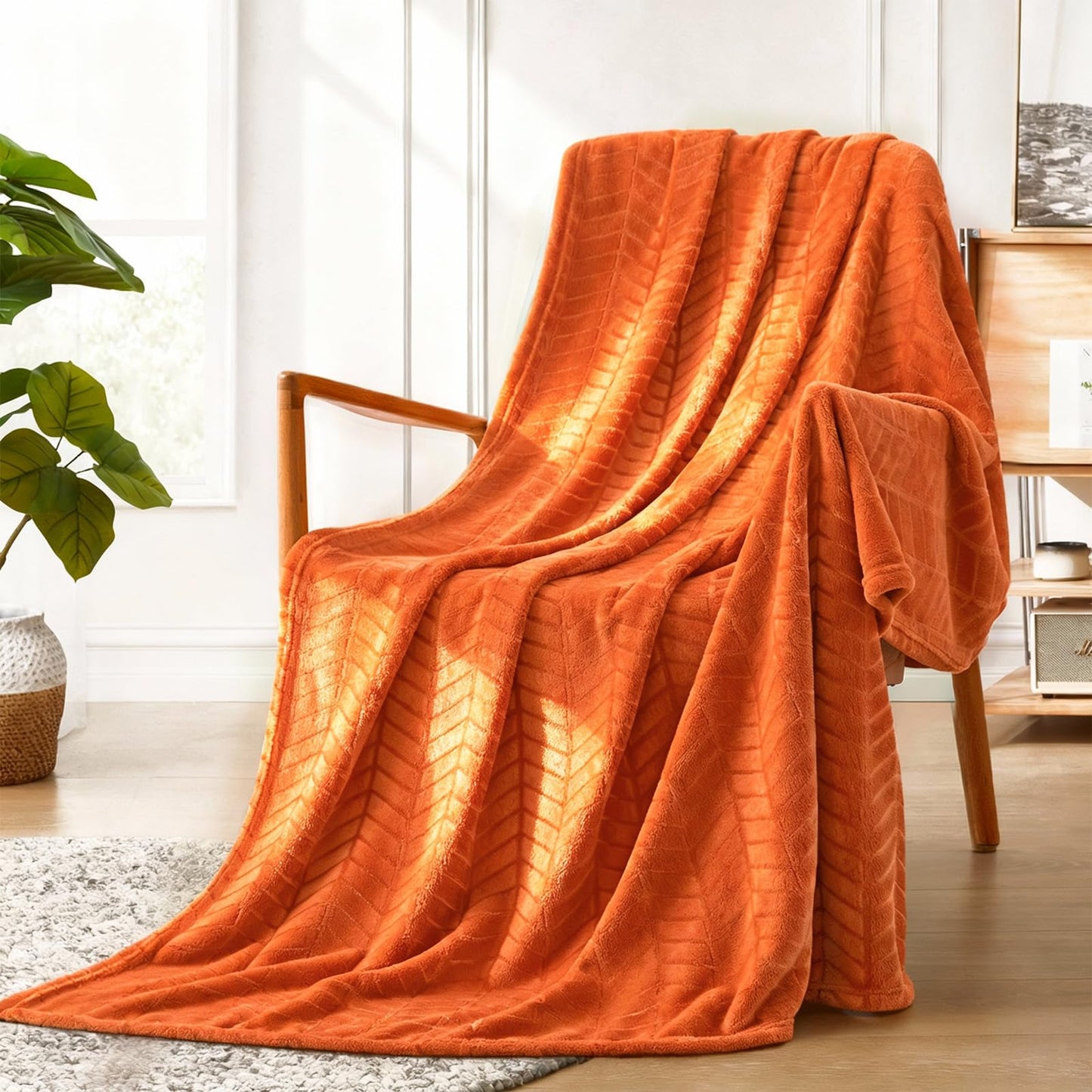 Excervent Soft Brushed Flannel Throw Blanket Burnt Orange Fleece Blankets Chevron Pattern for Sofa, Chair, Couch - Fluffy Warm Cozy Decorative Blanket (40x50 inches) for Kids