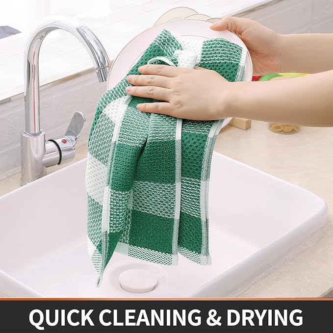 Homaxy 100% Cotton Waffle Weave Check Plaid Dish Cloths, 12 x 12 Inches