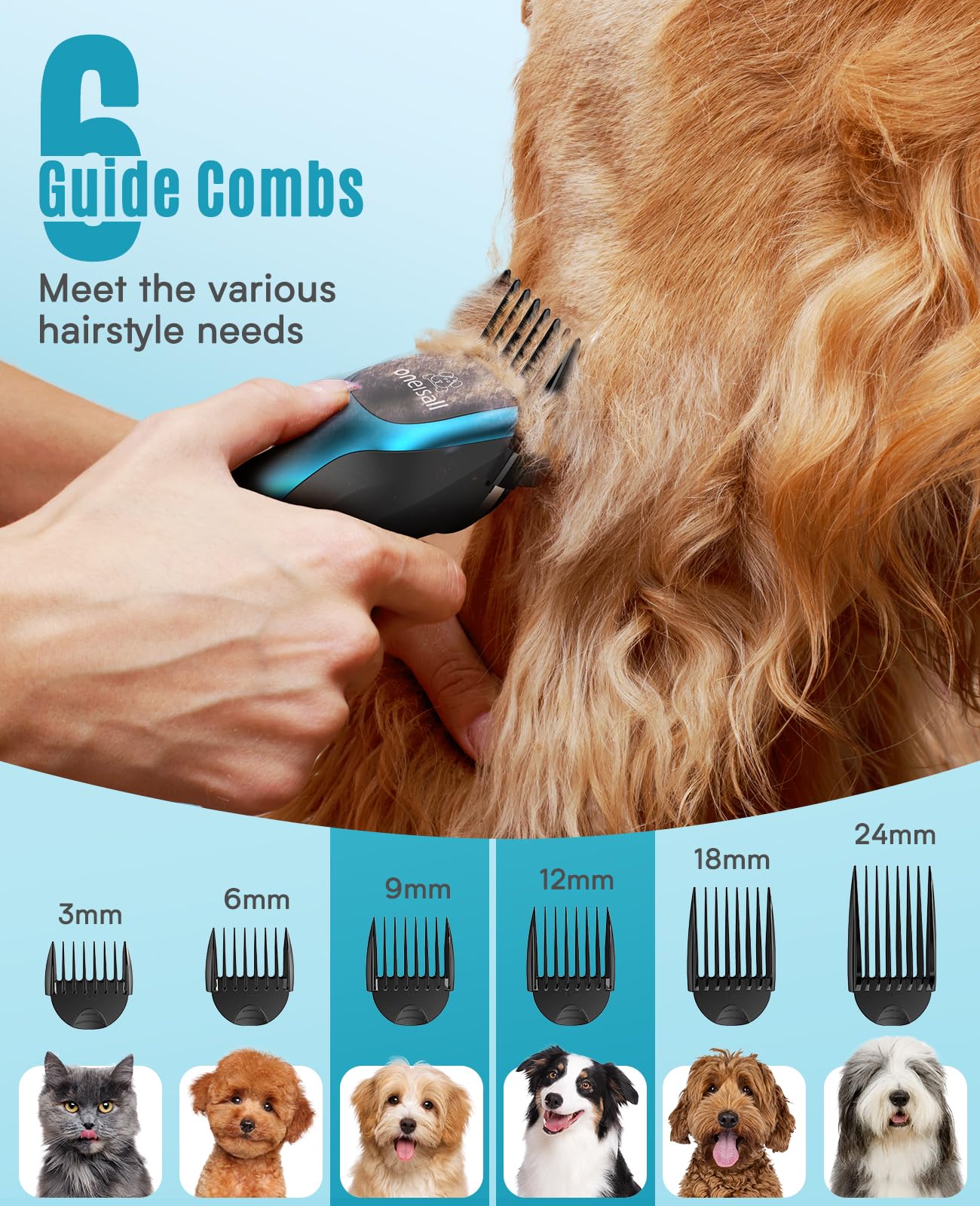 oneisall Dog Clippers Professional for Thick Hair, Heavy-Duty Dog Grooming Clippers with Detachable Metal Blade, Cordless Pet Shaver for Cockapoo Poodles