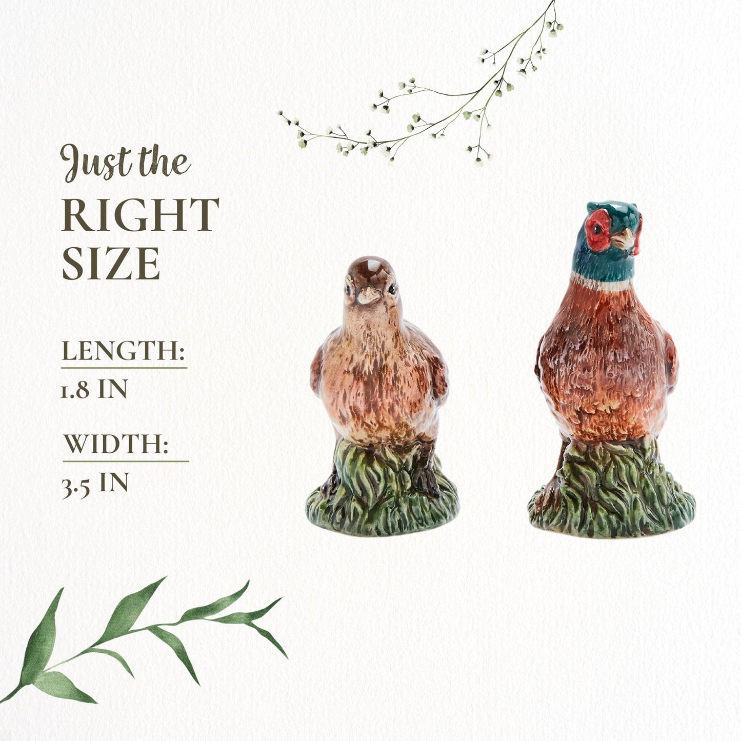 Spode 3.5" Pheasant-Shaped Salt and Pepper Shakers - Dolomite Ceramic Farmhouse Décor for Formal Dining, Decorative Salt & Pepper Set with Easy Refill Bottom Stoppers, Ideal for Thanksgiving Table