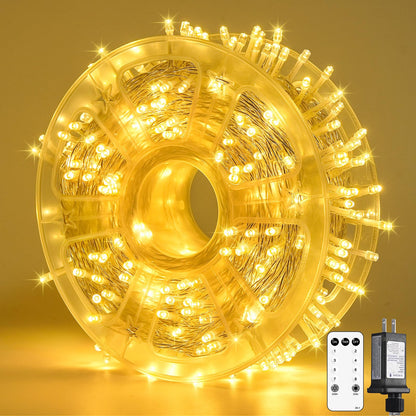 JMEXSUSS 400 LED Christmas Lights Indoor Outdoor, 132 ft Warm White String Lights Plug in with Remote, 8 Modes Twinkle Christmas Tree Lights for Bedroom Outside Patio Home Party Xmas Holiday Decor