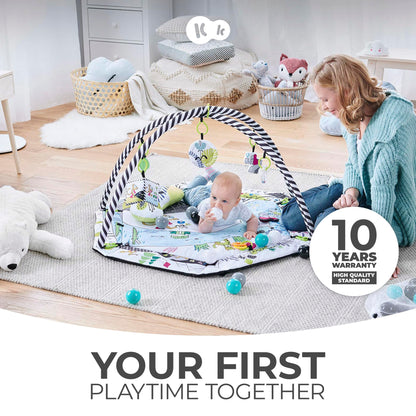 Kinderkraft Baby Playmat SMARTPLAY, Educational Mat, Activity Play Gym, with Ajustable Fitness Frame, Playpen Function, Accessories, Hanging Rattle, 5 Toys, 30 Balls, for Newborn, Suitable from Birth