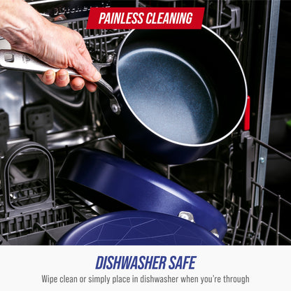 Blue Diamond Nonstick 2QT Saucepan with Lid, Non Toxic PFAS-Free Diamond Ceramic, Dishwasher & Oven Safe, Metal Utensil Safe Pot, Stay Cool Handle, Chef Pan, Glass Lid, Blue