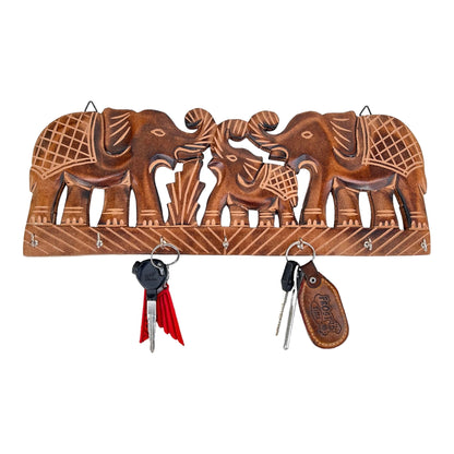 EARTHLY HOME Wooden Key Holder - Decorative Wall Mounted Elephant Key Organiser with 7 Hook - Key Rack for Kitchen, Ofiice and Entryway Decor (15"x 5"x0.5 Inch- Brown)