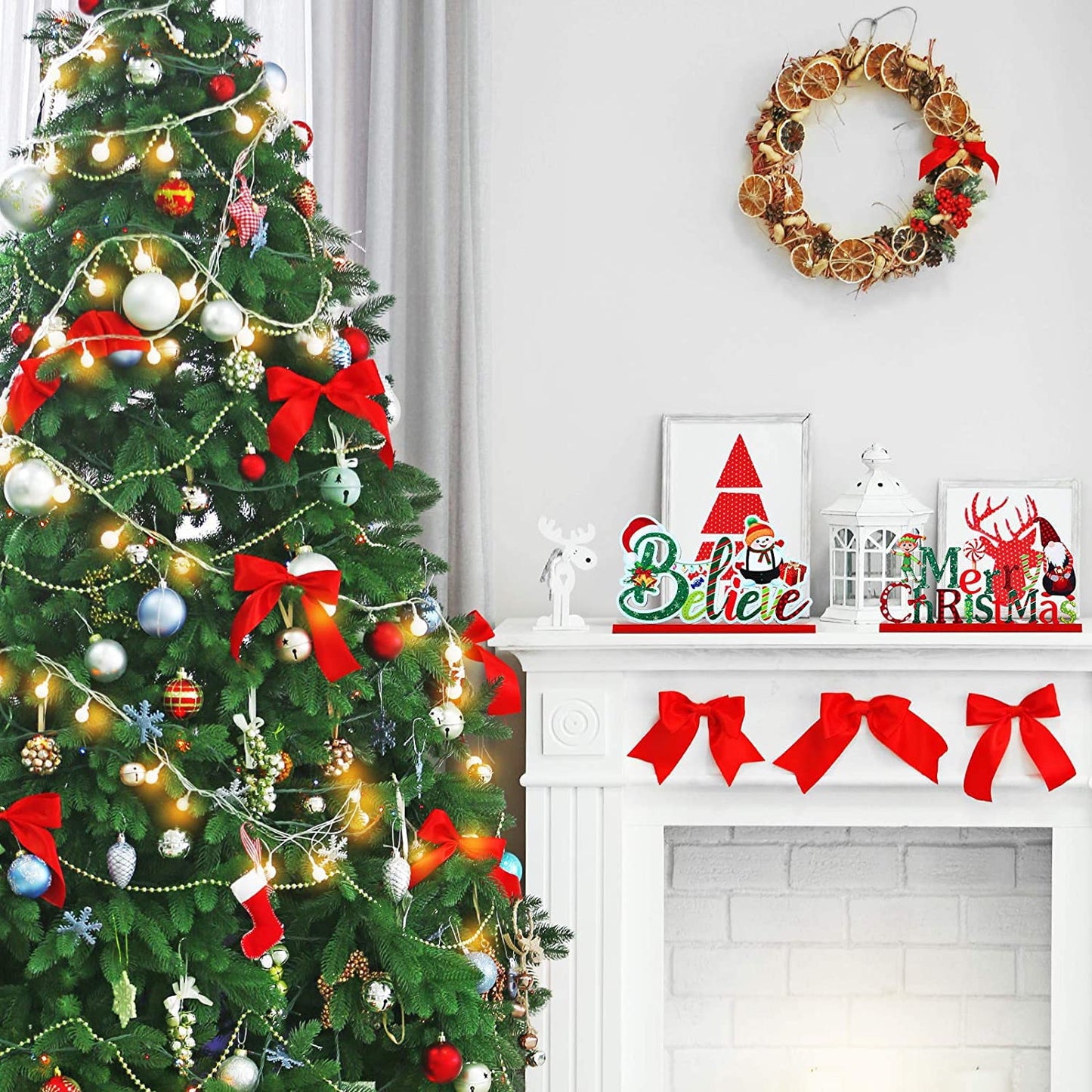 Blulu 3 Pcs Christmas Decorations Indoor Centerpieces for Tables Tabletop Wooden Sign Snowman Farmhouse Centerpieces for Christmas Xmas Holiday Party Indoor Decor(Red)