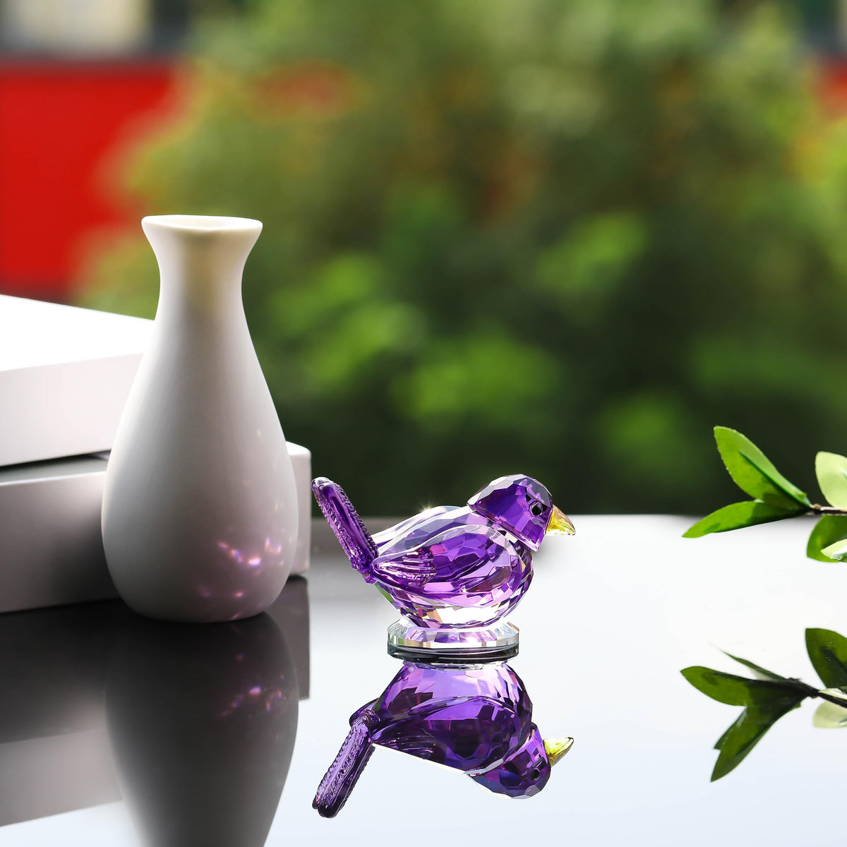 Qianwei Purple Crystal Bird Figurine Collectible - Handmade Glass Animals Figurines Crystal Office Desk Table Home Decor Paperweight