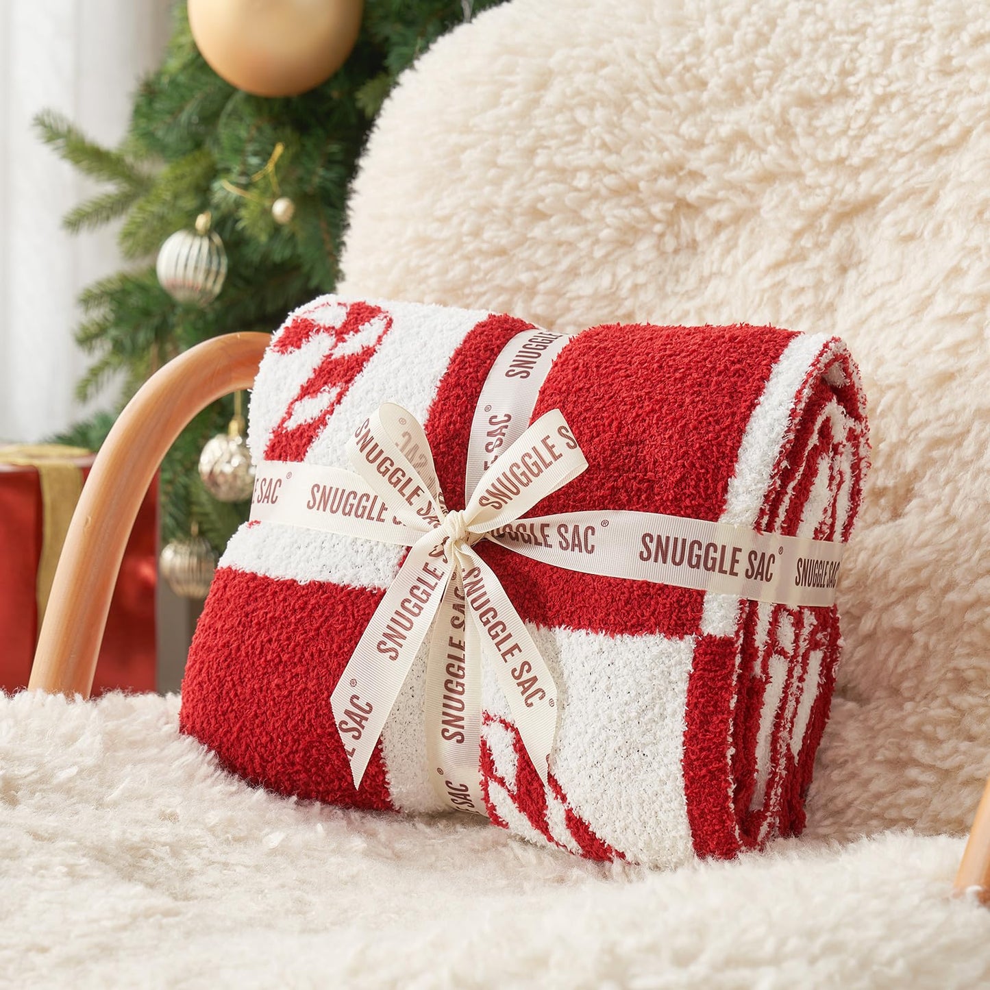 Snuggle Sac Candy Cane Throw Blanket Red Christmas Blanket 50x60 inches, Ultra Soft Cozy Decorative Throw Blanket for Couch, Sofa and Bed for Christmas