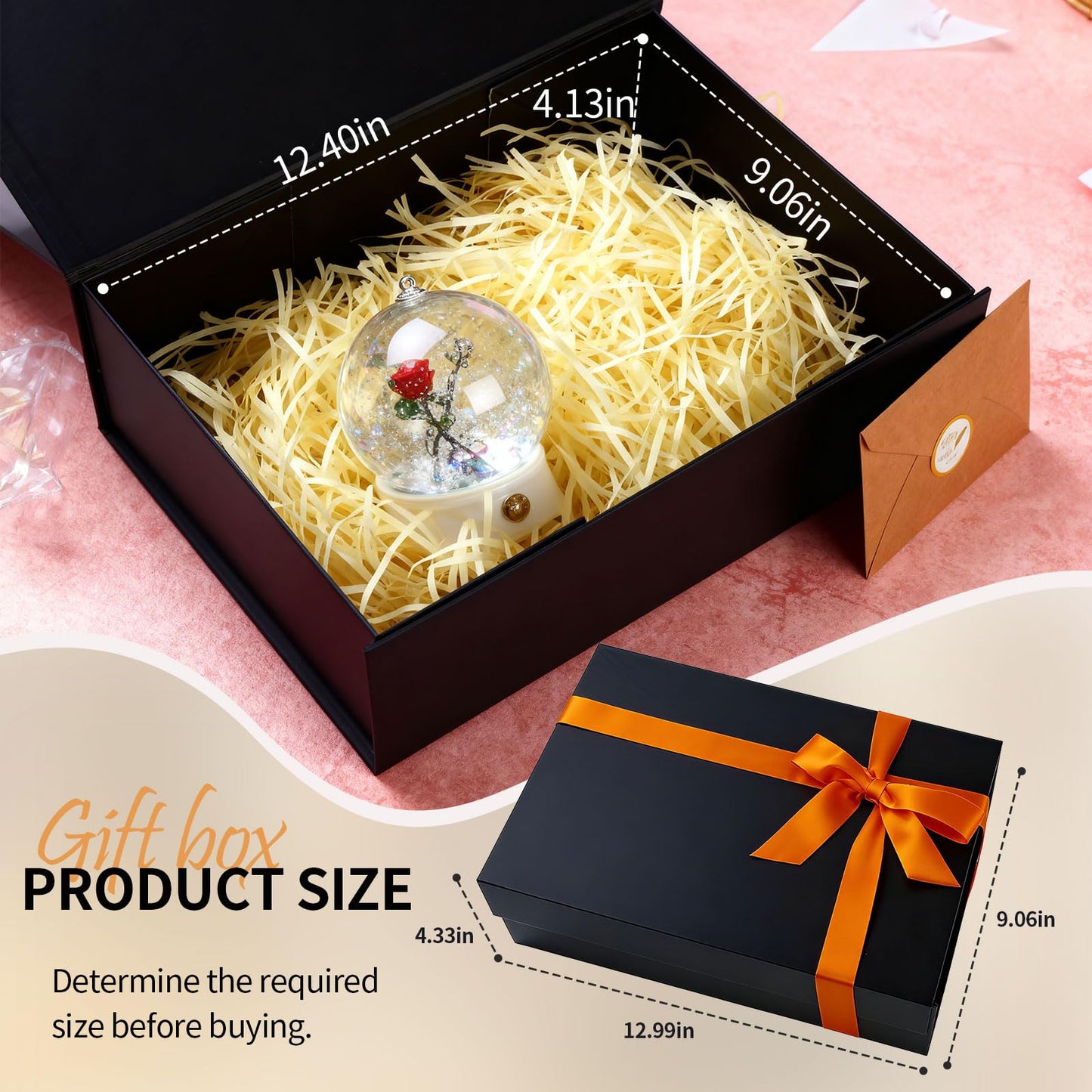Large Black Magnetic Gift Box with Lid 13x9x4.3 Inch - Reusable Keepsake Box for Groomsmen Gifts, Wedding Proposal, Valentine's Day & Birthday - Includes Satin Ribbon, Gift Card & Paper Filler