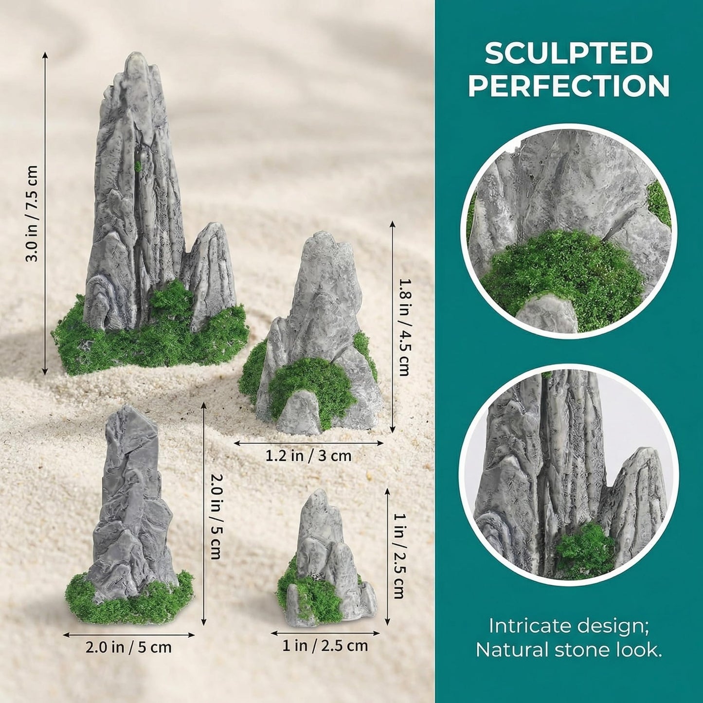 Wionin 8 Pieces Rockery Decor Zen Garden Accessories Micro Landscape Garden Decoration Mountain Landscape Figurines Mini Statues for Bonsai for Home Office Displays
