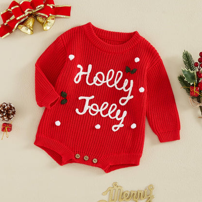 FYBITBO Baby Christmas Sweater Newborn Infant Girl boy Knit Sweater Romper Pullover Sweatshirt Onesie Fall Winter Clothes (Red Holly Jolly,0-3 Months)