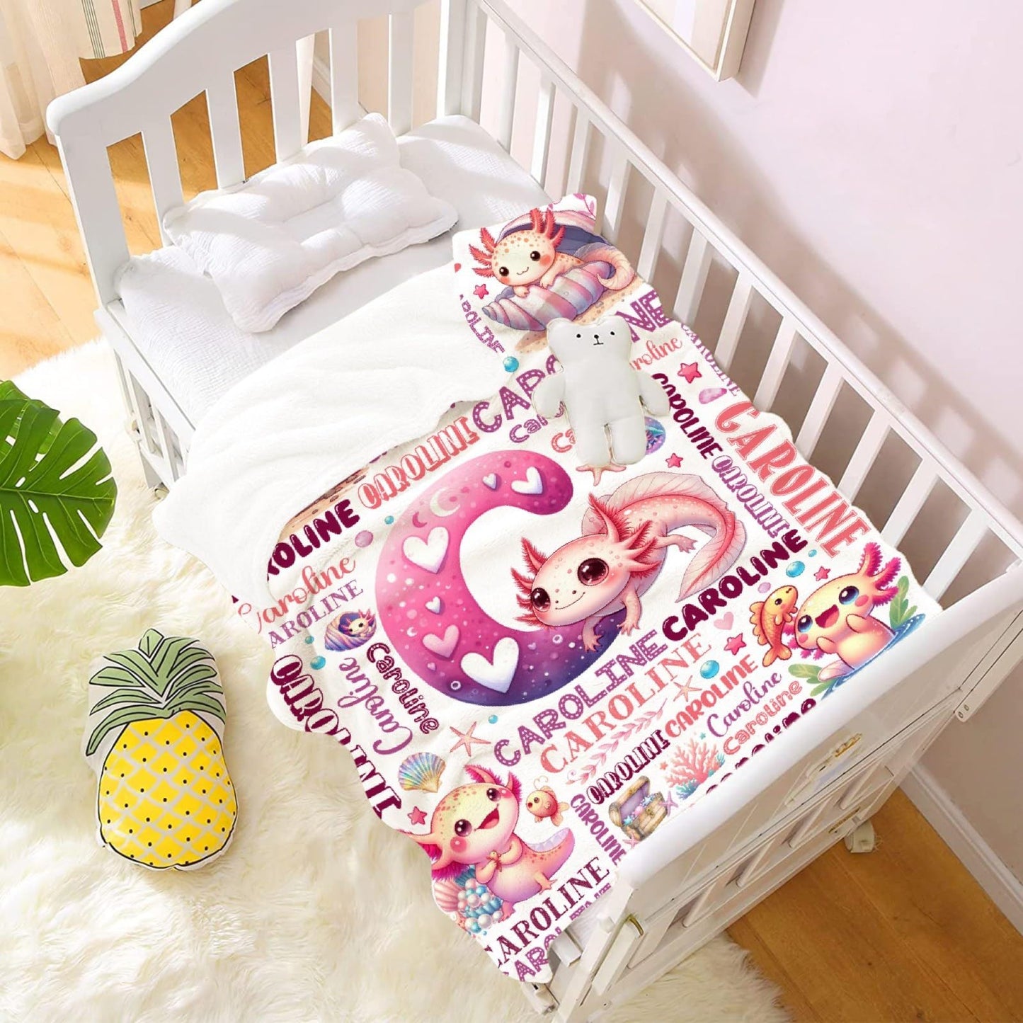 Custom Axolotl Blanket,Personalized Axolotl Gifts,Soft Flannel Throw for Bed Sofa,Lightweight,40 x 30in