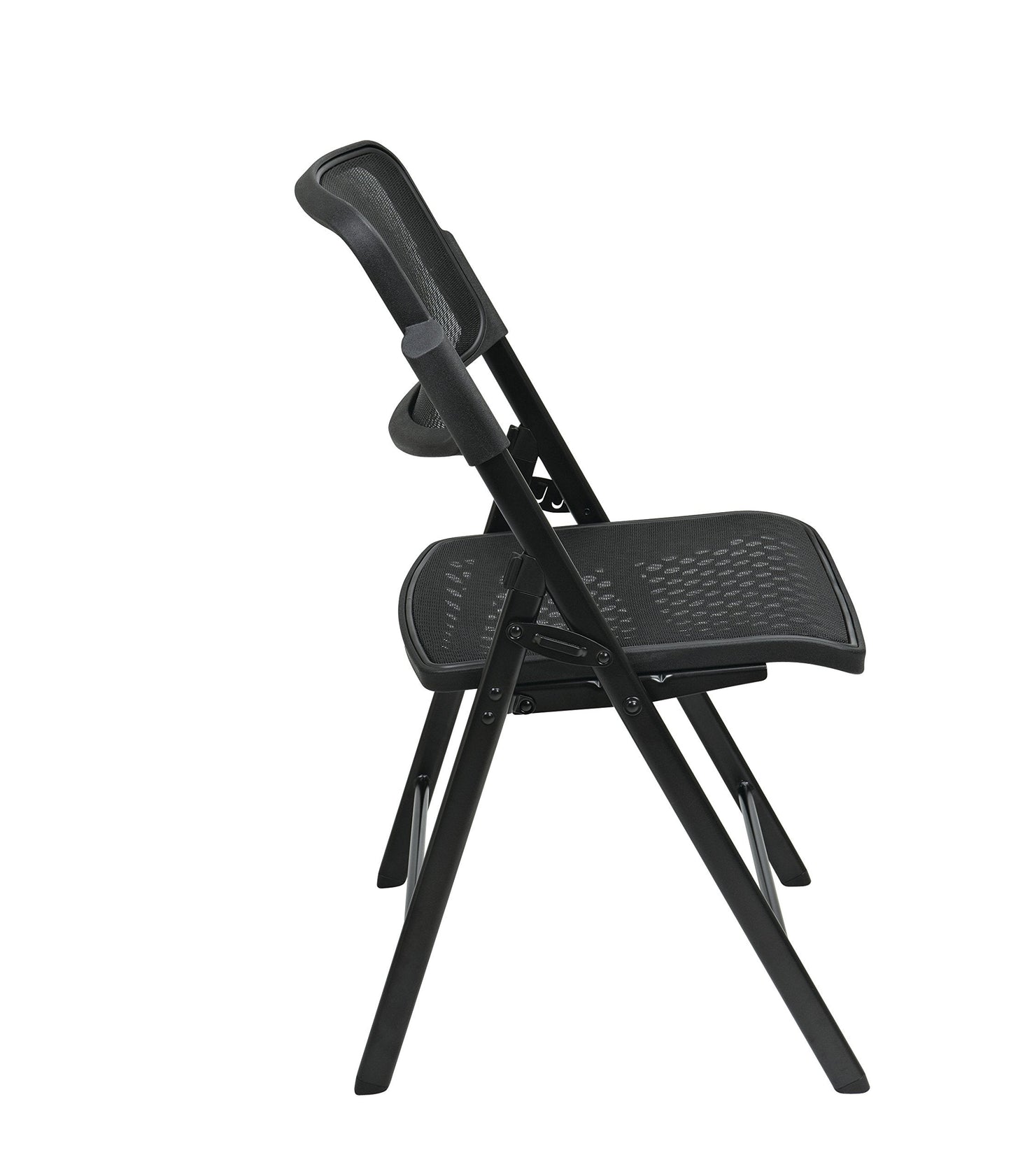 Office Star Deluxe Breathable ProGrid Seat and Back Folding Chair 2-Pack, Black Finish Frame
