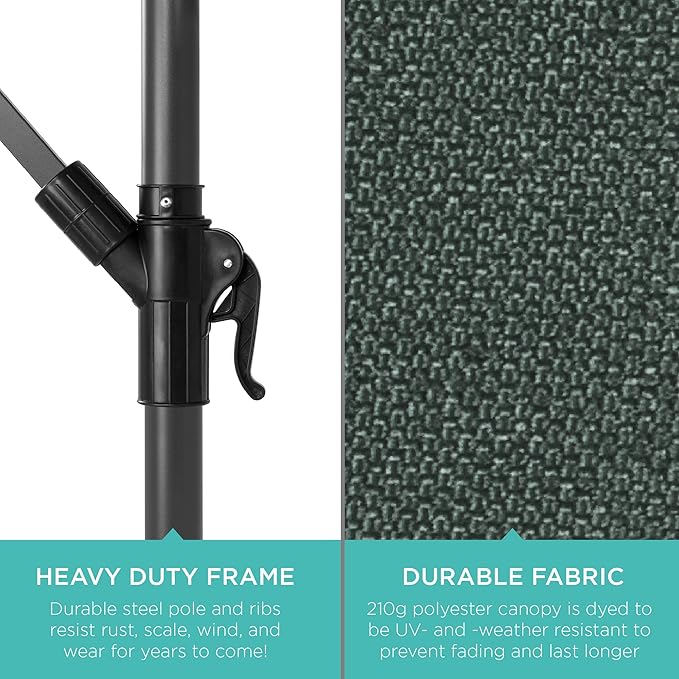 Best Choice Products 10ft Offset Cantilever Hanging Market Patio Umbrella, 8 Sturdy Ribs, Easy Adjustment - Slate