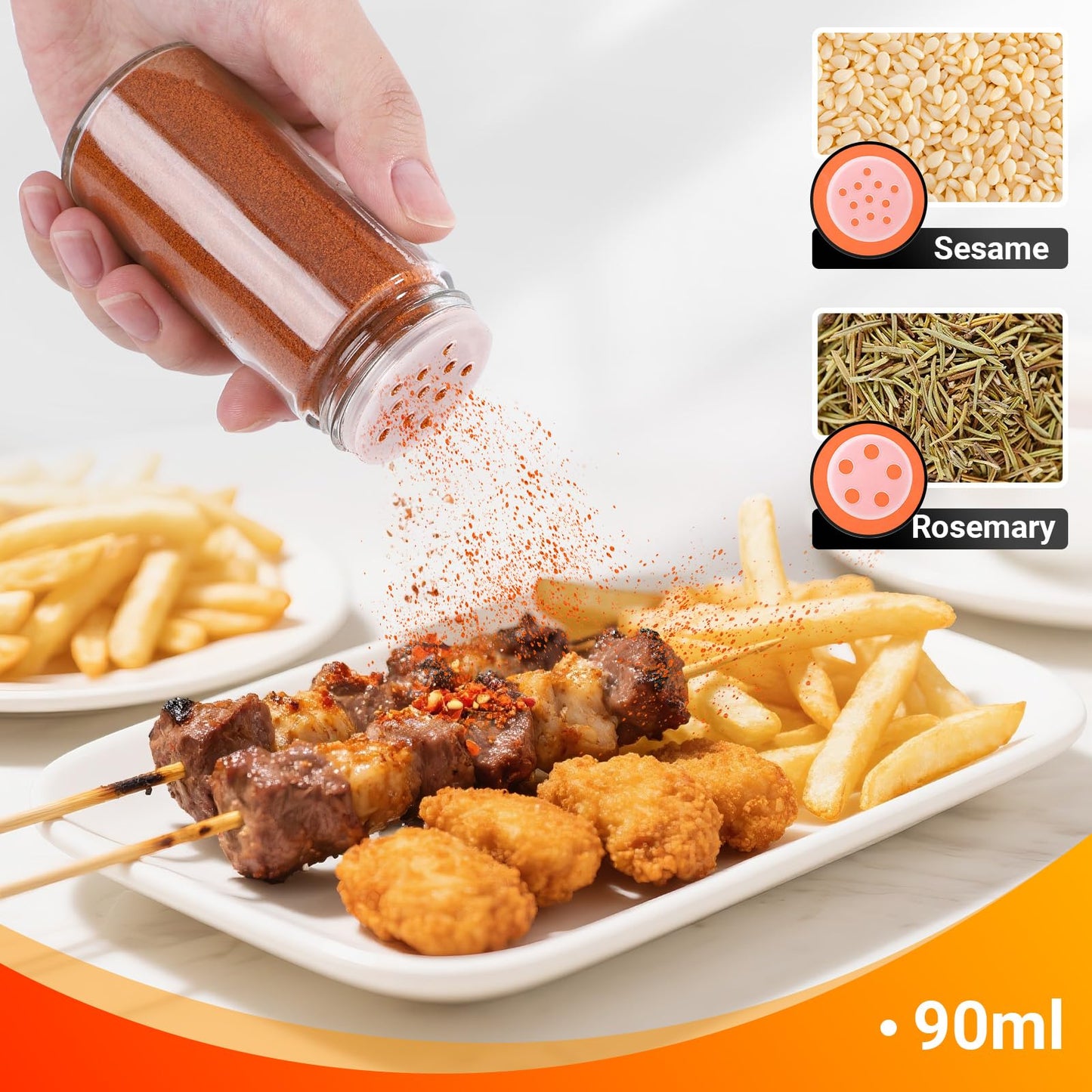 Segarty 3oz Spices Jars with Stainless Steel Lids, 6 PCS 90ml Empty Round Spice Containers, Clear Glass Seasoning Organizers for Spices Storage, Small Salt and Pepper Shaker with 7 Stickers, 1 Brush